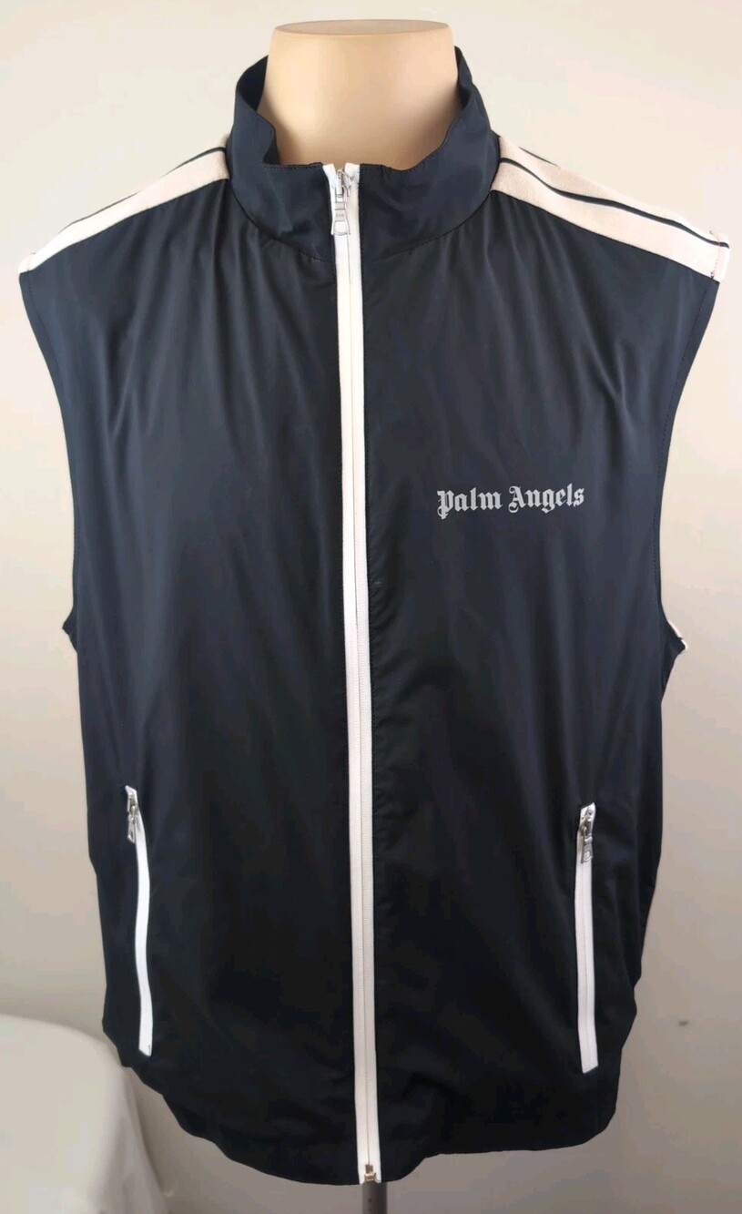 Palm Angels Mens Black Track Vest Side Stripe Logo Size Euro 52 US Size L